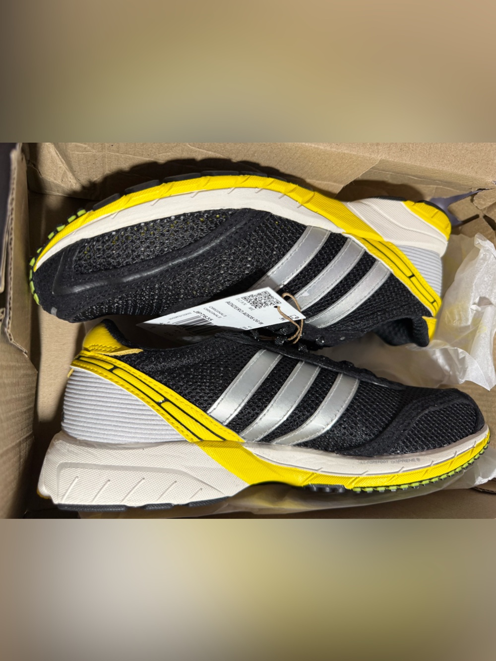 NIB Adidas Adizero Adios OG W Black Silver Yellow | US W 6 / M 5